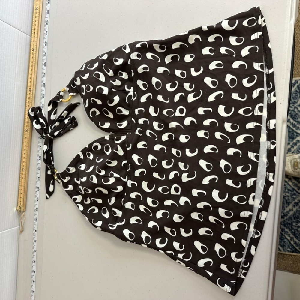Vintage Y2K Silhouette Solutions Halter Tankini Top Brown & White Abstract Print - Picture 12 of 15